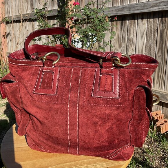 Coach Handbags - Coach gallery suede burgundy 10084 Lunch tote bag purse